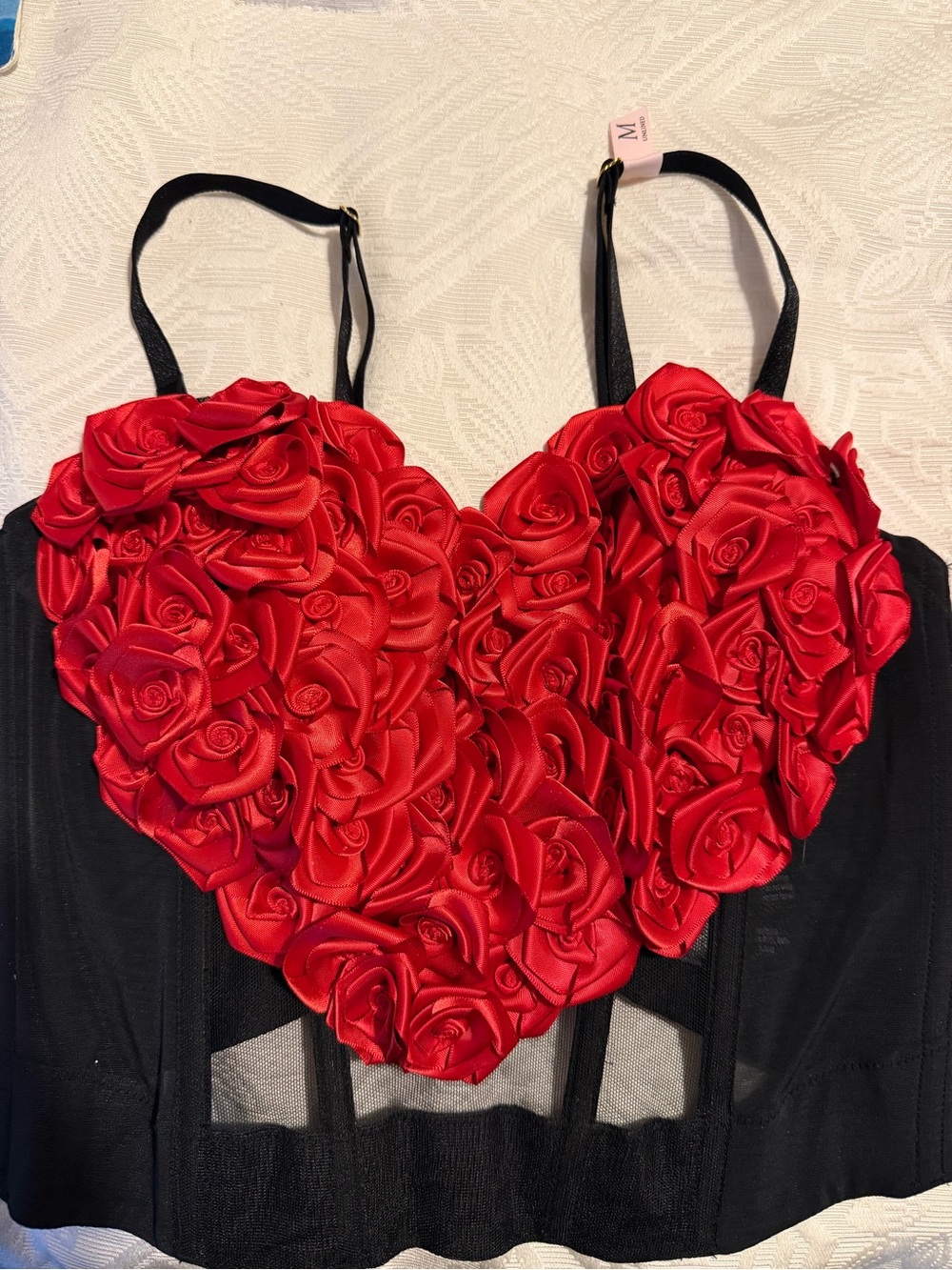 Red Rose Heart Appliqué Bustier Top
